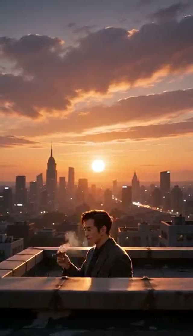 AI Cigar Smoking Video Generator: CEO-Style Clips From One Photo — Rooftop Sunset example