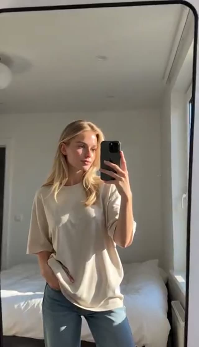 AI Mirror Selfie Video Generator: A Fit-Check Clip from Any Photo — Casual example