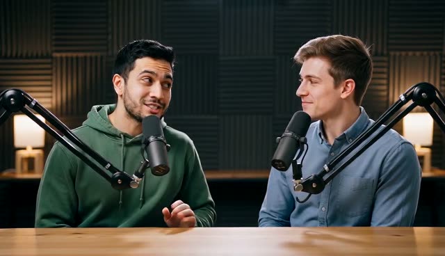 Podcast Clip Generator: A Two-Host Studio Moment — Studio Moment example