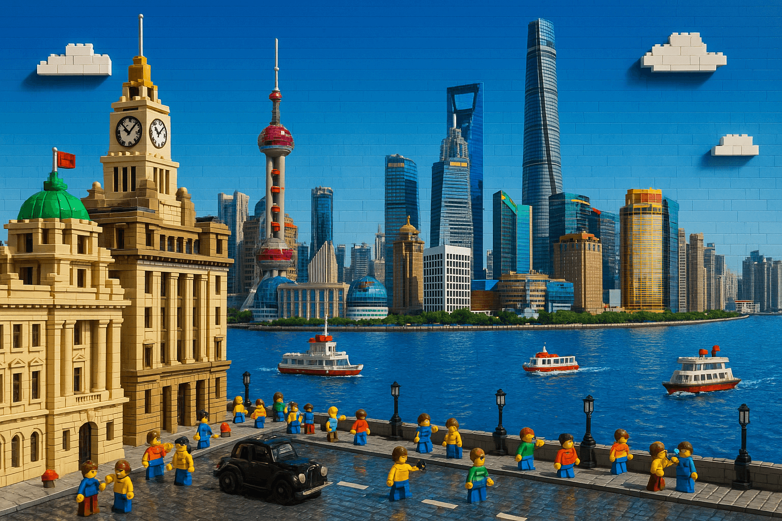 Lego brick rendition of the Shanghai Bund cityscape
